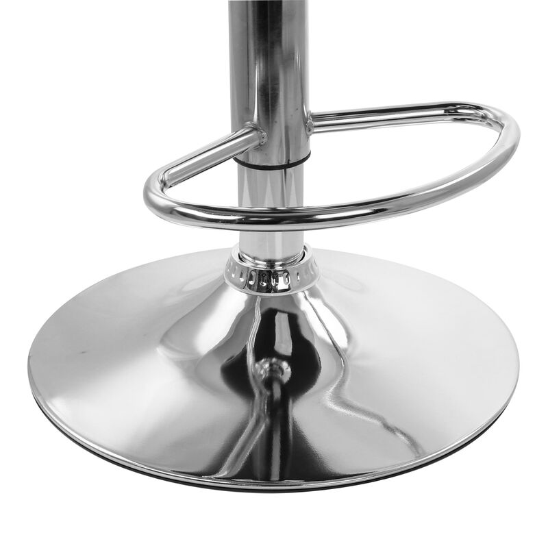 Elama 2 Piece Diamond Tufted Faux Leather Adjustable Bar Stool in Black with Chrome Trim and Base