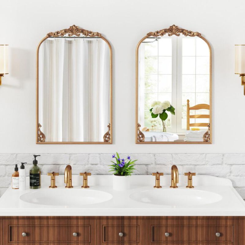 Hivvago Arched Mirror for Wall Gold Traditional Vintage Ornate Baroque Mirror with Metal Frame