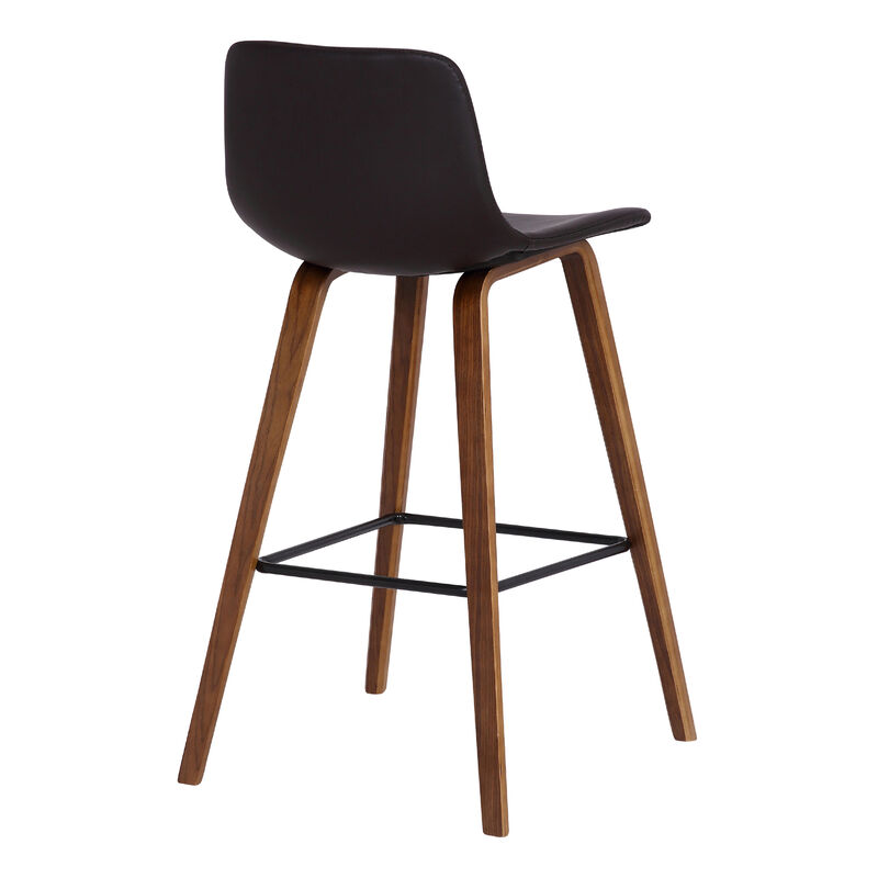 Maddie Contemporary  Barstool in Walnut Wood Finish and Brown Faux Leather