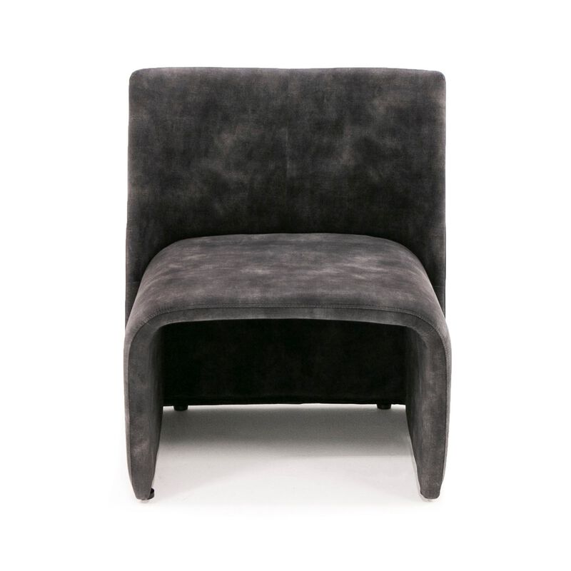 28 Inch Modern Armless Accent Chair, Dark Gray Polyester, Plush Seating-Benzara image number 2