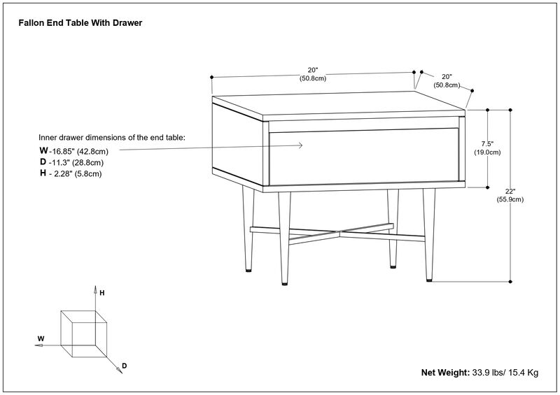 Fallon SOLID MANGO WOOD 20 inch Wide Square Contemporary End Table with Drawer in Natural