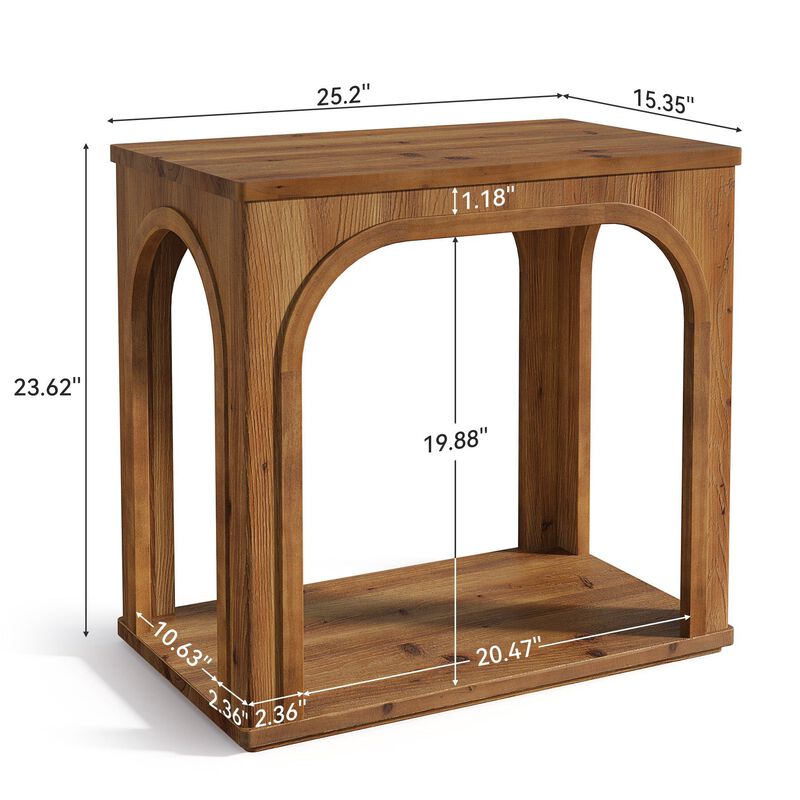 2-Tier Solid Wood Farmhouse End Table with Shelf for Living Room - Rustic Brown image number 2