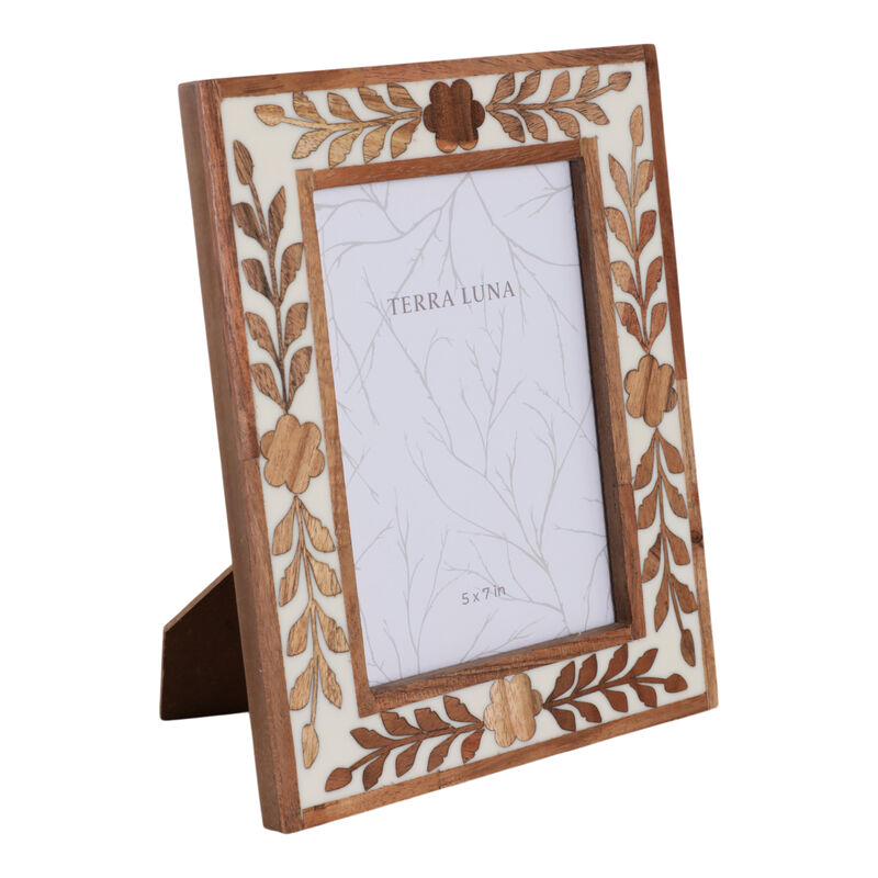 5x7 Wood Petals Photo Frame, White/natural image number 1