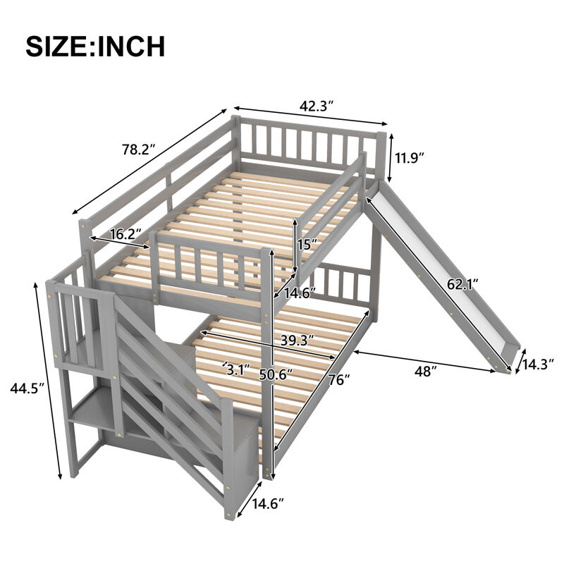 Twin Over Twin Bunk Bed With Convertible Slide And Stairway