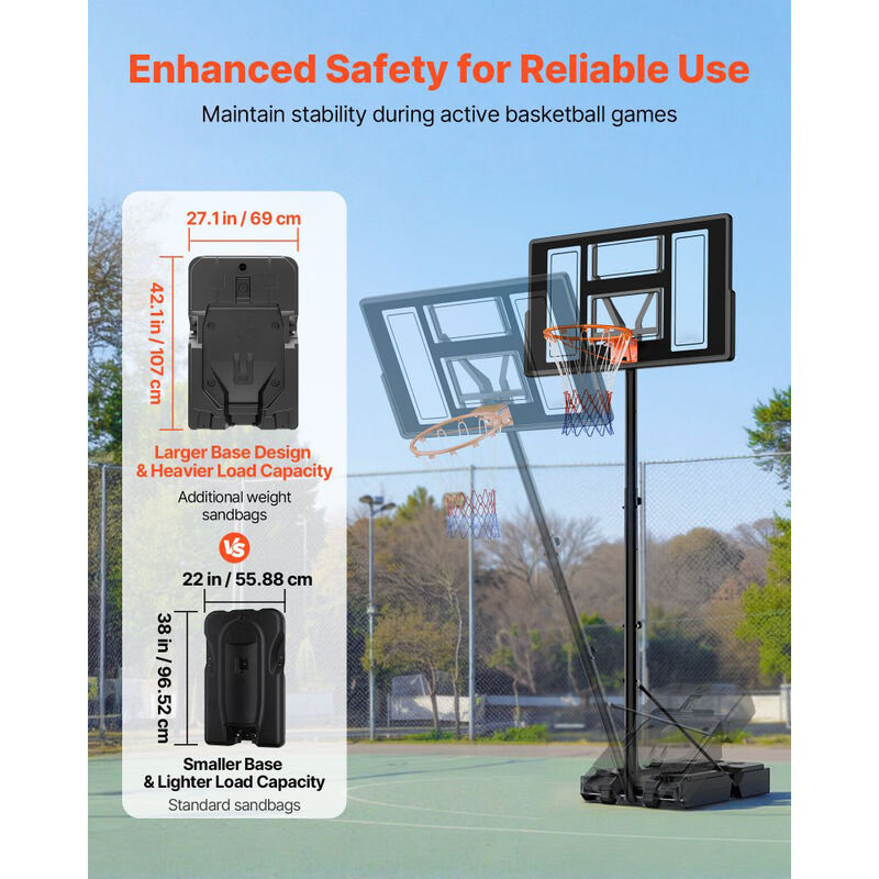 Portable Basketball Hoop with Adjustable Height, Rolling Base Goal System for Kids, Teens & Adults-Black image number 7
