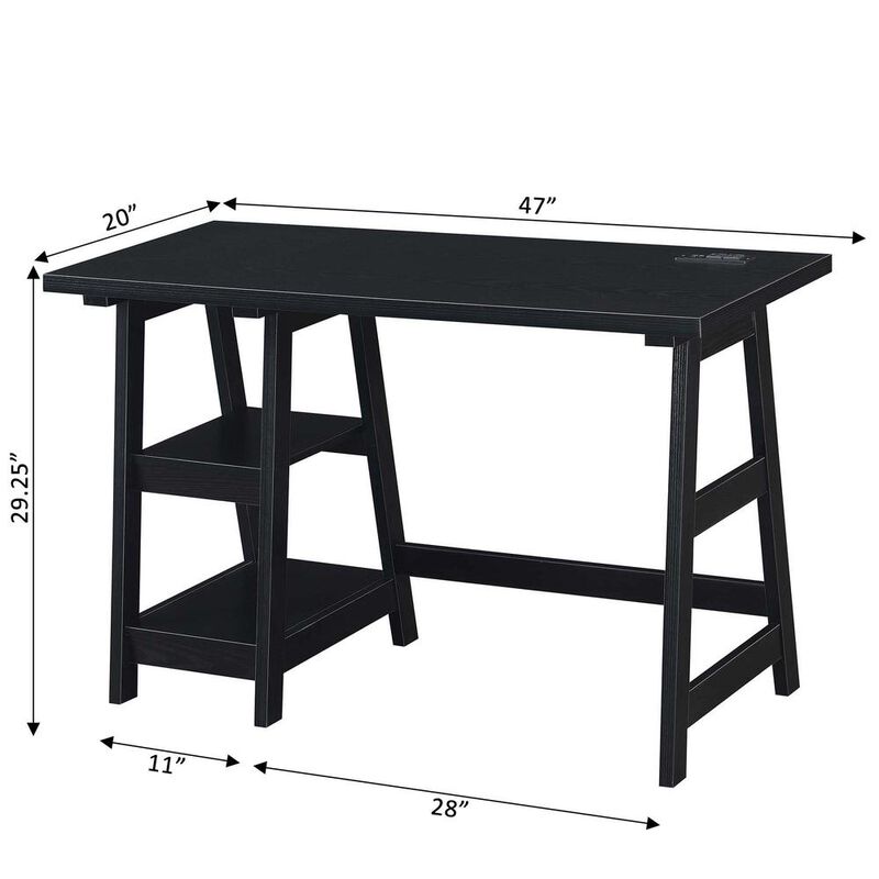 Convenience Concepts Designs2Go Trestle Desk with Charging Station, Black