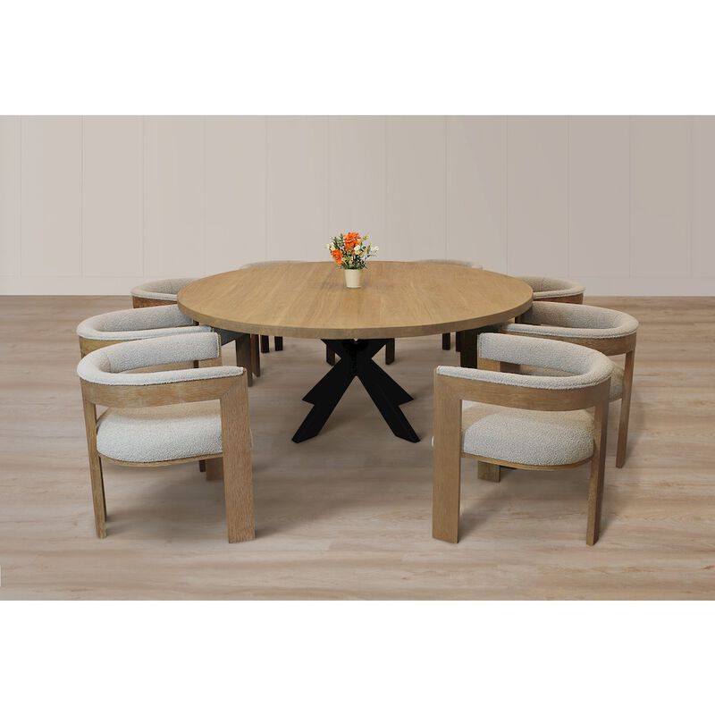 9-Piece 72 Dining Set 8 Trish Arm Chairs in Silver Boucle Linen Fabric