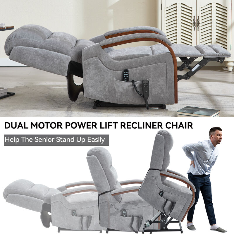 Power Chenille Lift Recliner Chair Dual Motor Infinite Position Up to 350 LBS