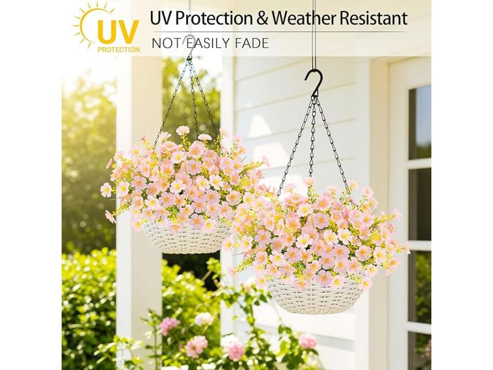 12 Bundle Pink Artificial Outdoor Plants UV Resistant Garden Porch Decor