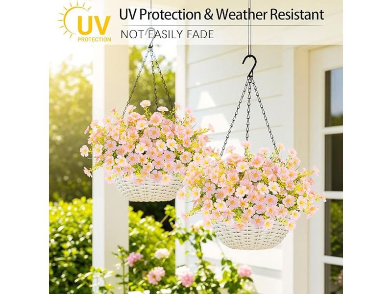 12 Bundle Pink Artificial Outdoor Plants UV Resistant Garden Porch Decor image number 1