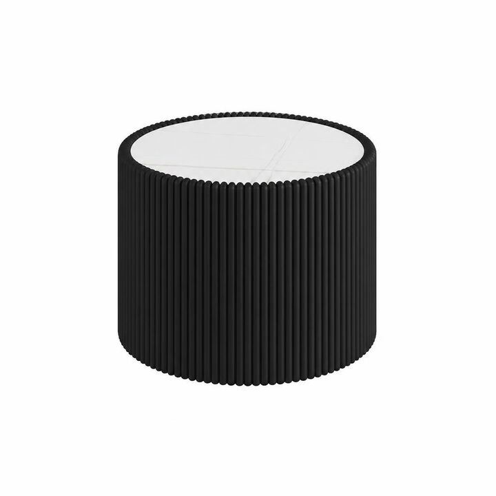 GOODSILO Round Cylinder Sintered Stone Top Modern Coffee Table with Unique Gold Pattern for Living Room and Multi-space Use