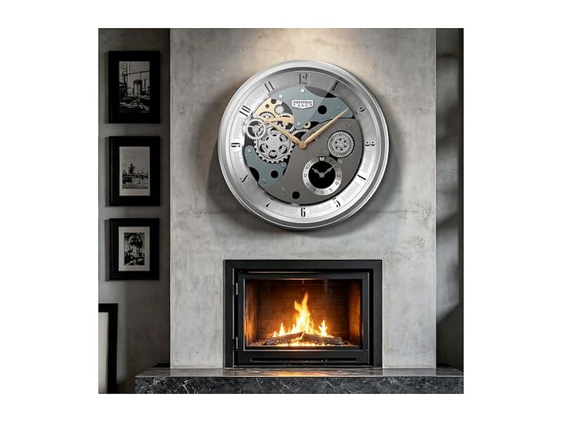 Industrial Moving Gears Dual Dials Wall Clock 20 Inch Silver Living Room Decor image number 3
