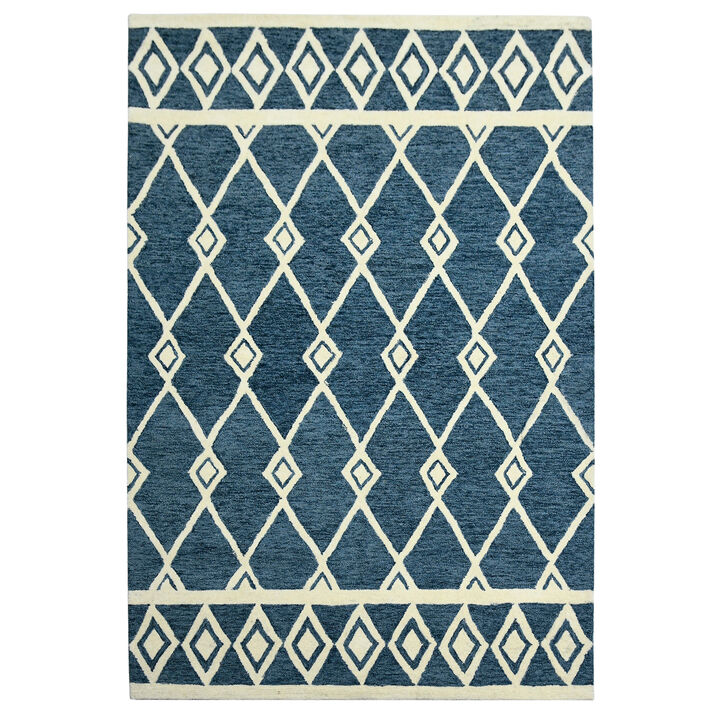 HomeRoots 2' X 3' Blue And Ivory Wool Argyle Hand Hooked Area Rug