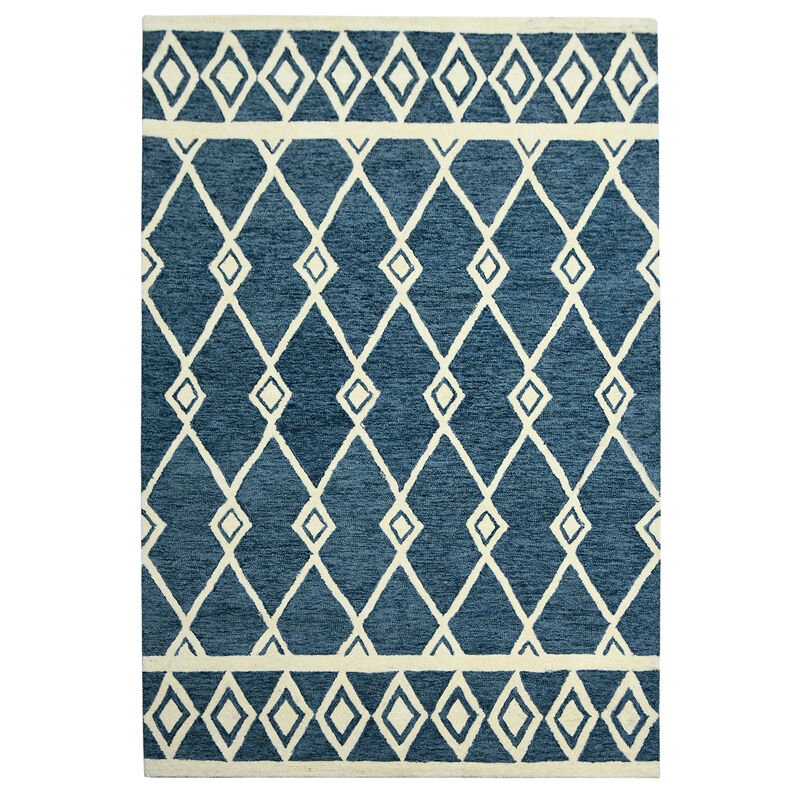 HomeRoots 2' X 3' Blue And Ivory Wool Argyle Hand Hooked Area Rug image number 0
