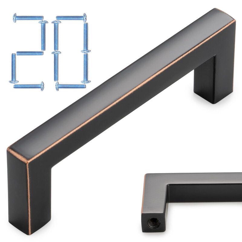 KOOFIZO 20-Pack Solid Square Bar Cabinet Handle - Oil Rubbed Bronze Furniture Pull, 3 Inch/76mm Screwhole Distance for Kitchen C