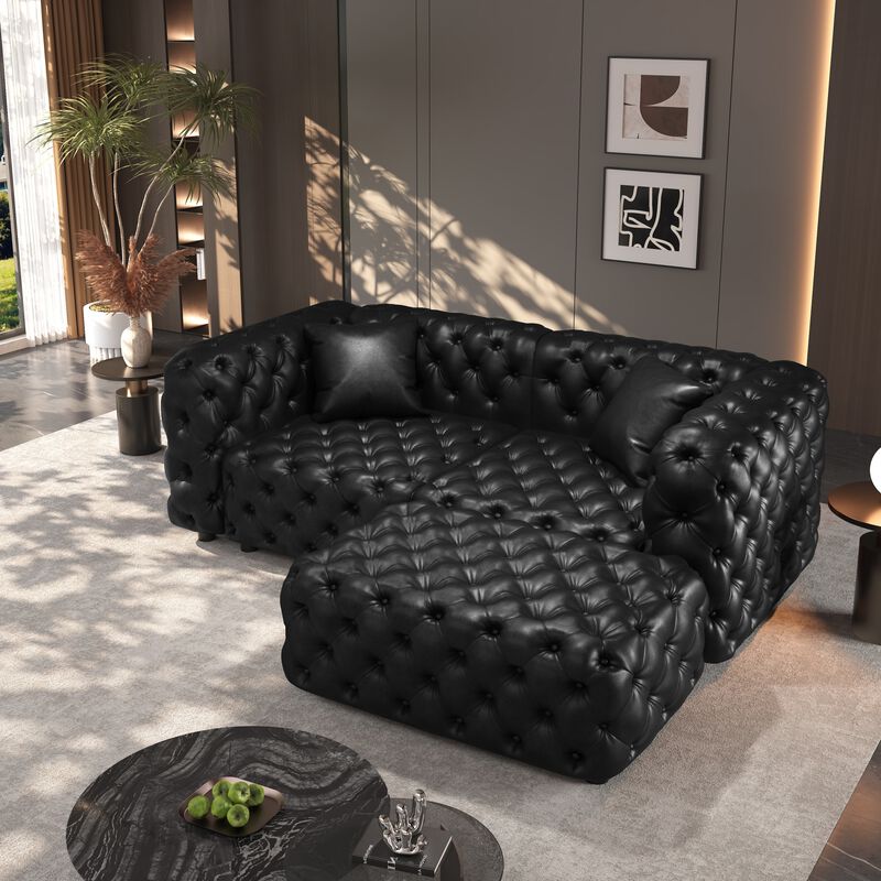 Whisen 77" Modern Modular Sofa with 1 Ottoman, Faux Leather Upholstered, for Living Room image number 2