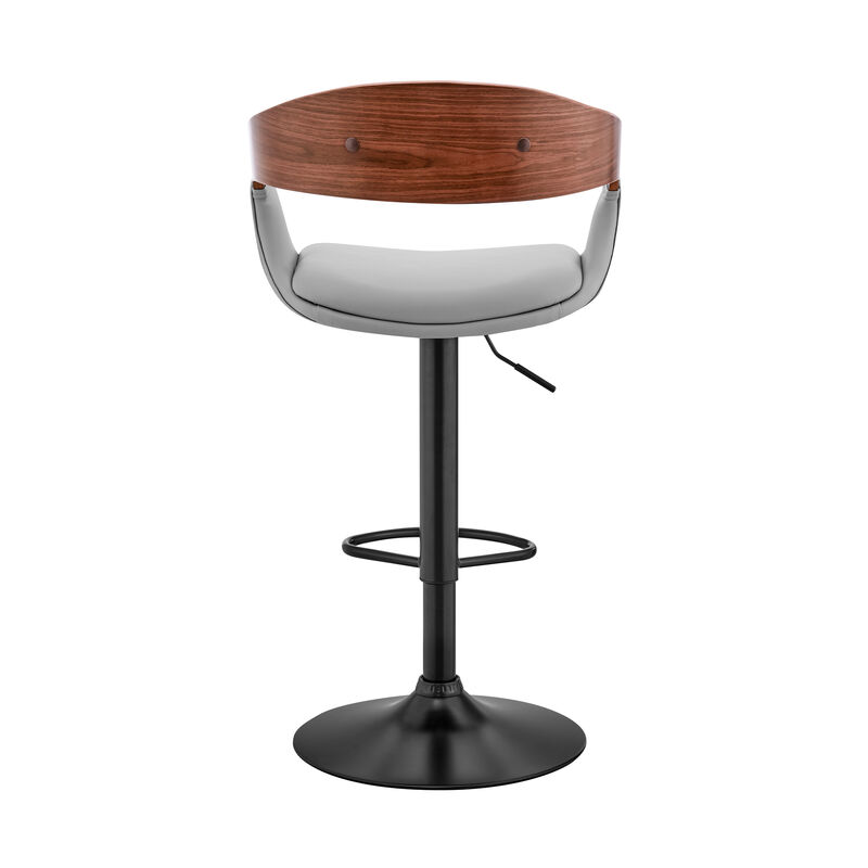 Benson Adjustable Gray Faux Leather and Walnut Wood Stool with Black Base
