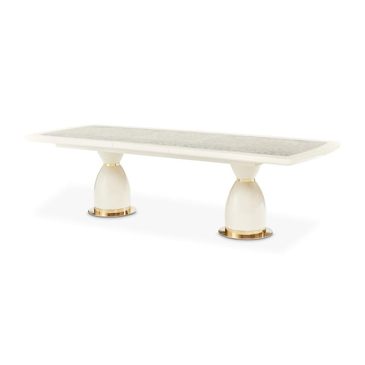 Michael Amini Lisbon Double Pedestal Dining Table - Silken Matte Cream