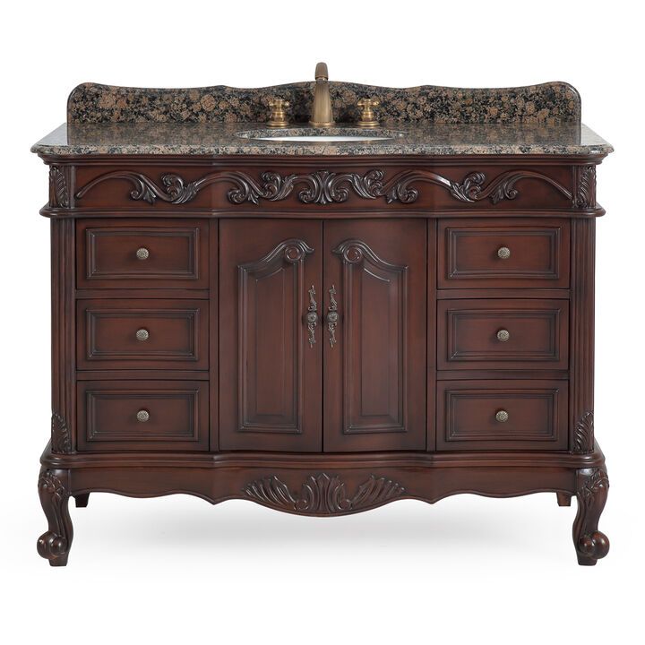 48 Inch Cherry Brown Traditional Style Single Sink Baltic Brown Countertop Beckham Bathroom Vanity