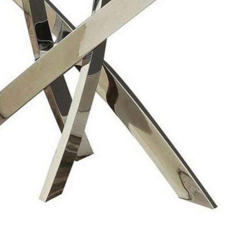 Rectangular Glass Top Sofa Table with Criss Cross Base, Silver and Clear