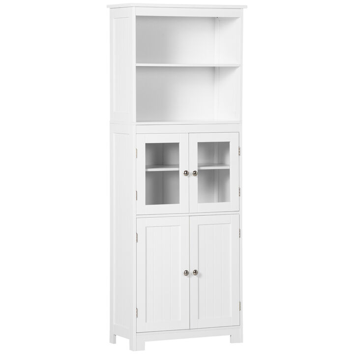 63" Buffet with Hutch Freestanding Storage Cabinet w/ Glass Door, Shelves, White