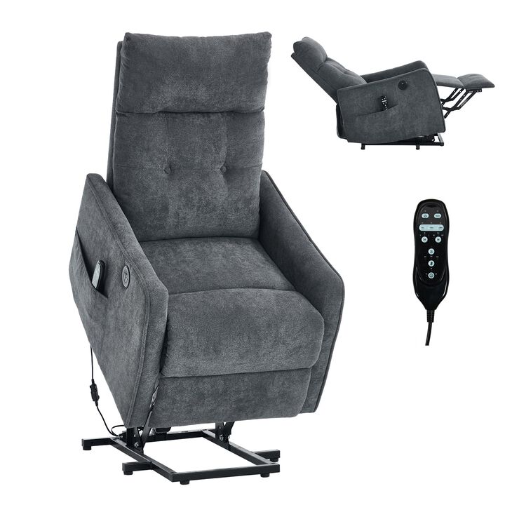 Chenille Power Lift Recliner Chair 155&deg; Recliner with Massage Heat & USB