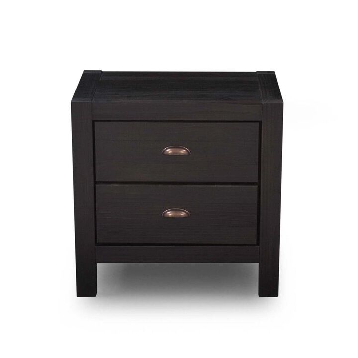 Hivvago Farmhouse Style Solid Pine Wood 2-Drawer Nightstand Bedside Table in Walnut