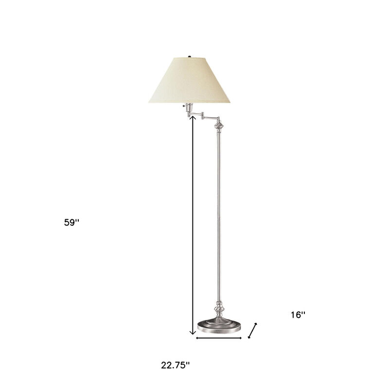 Hivvago 59" Nickel Swing Arm Floor Lamp With Beige Fabric Empire Shade