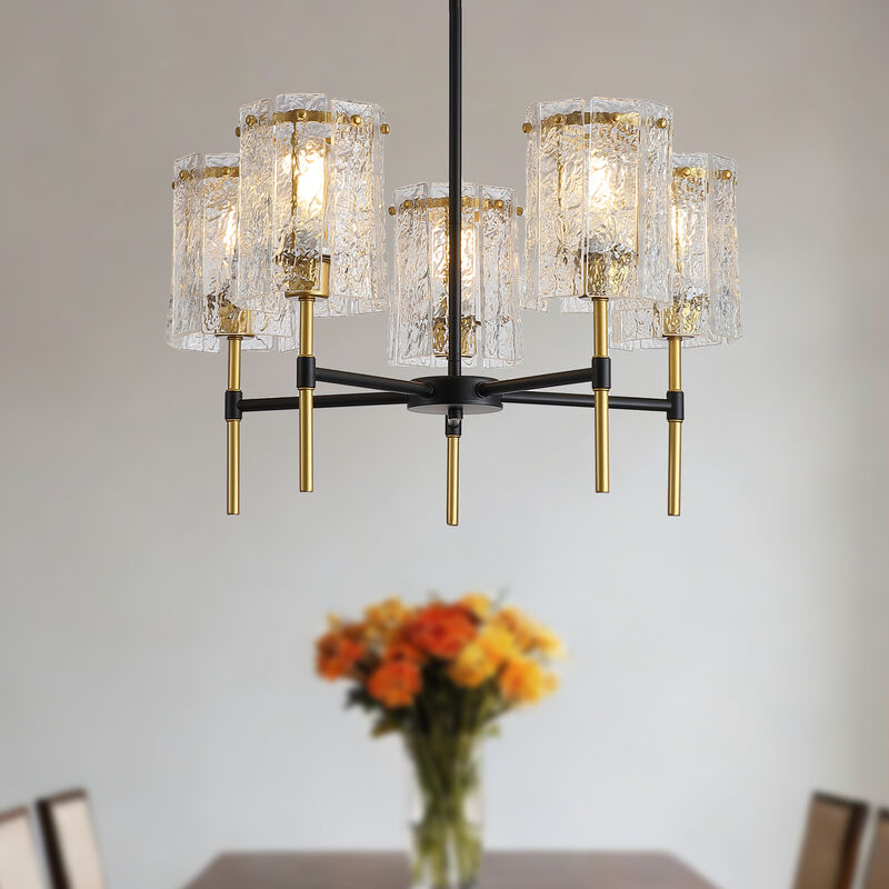 ELEMENT ACE Industrial Textured Water Ripple Glass Chandelier, Adjustable Height E26 Base Compatible Light Fixture for Dining Room Living Room Entryway image number 6