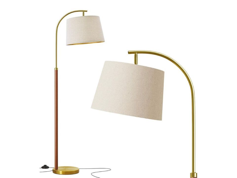 Mid Century Wood Arc Floor Lamp with Foot Switch for Living Room Bedroom