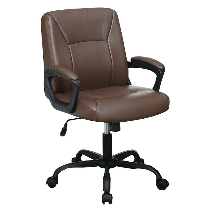 Office Chair with Curved Arms and Leatherette Upholstery, Brown-Benzara