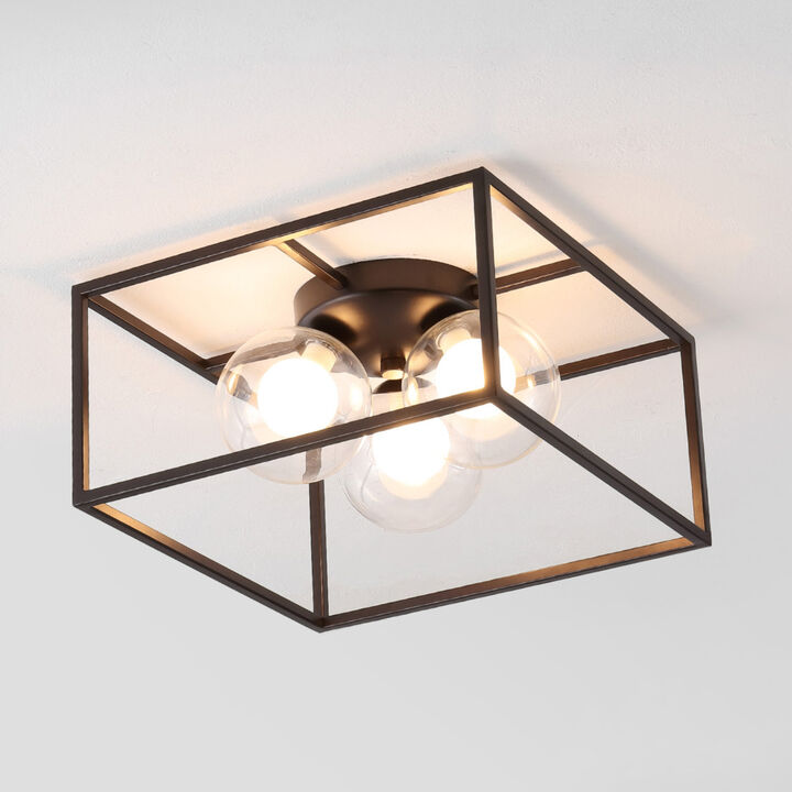 Kyle Modern Farmhouse Metal/Iron Open-Caged LED Flush Mount
