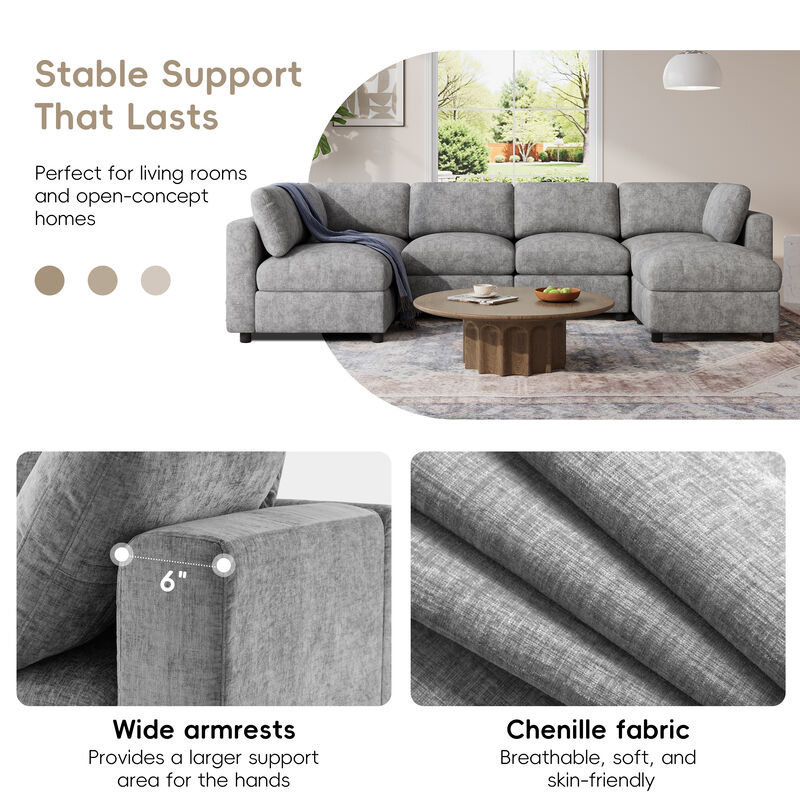 Merax Chenille 6-Piece Modular Sectional Sofa with Movable Ottoman image number 7