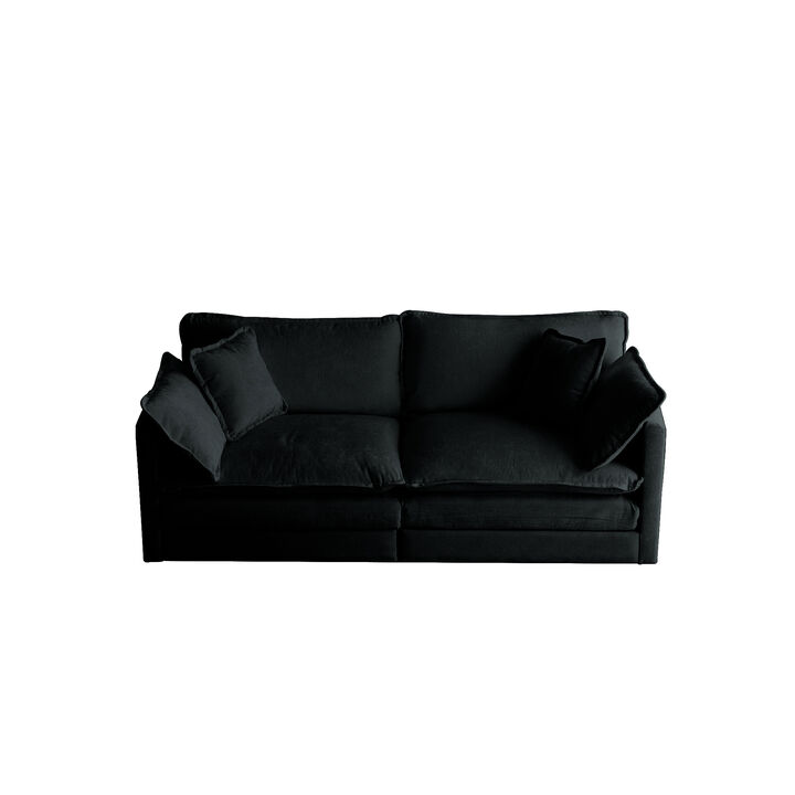 Merax Modern Fabric Loveseat Sofa Couch for Living Room Upholstered Large Size Deep Seat 2Seat Sofa with 4 Pillows