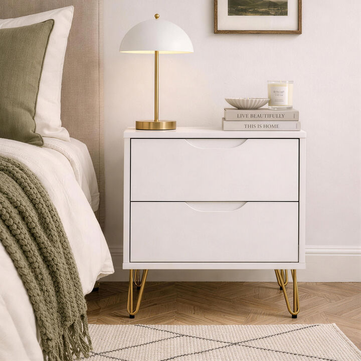 Avira 2-Drawer White Nightstand