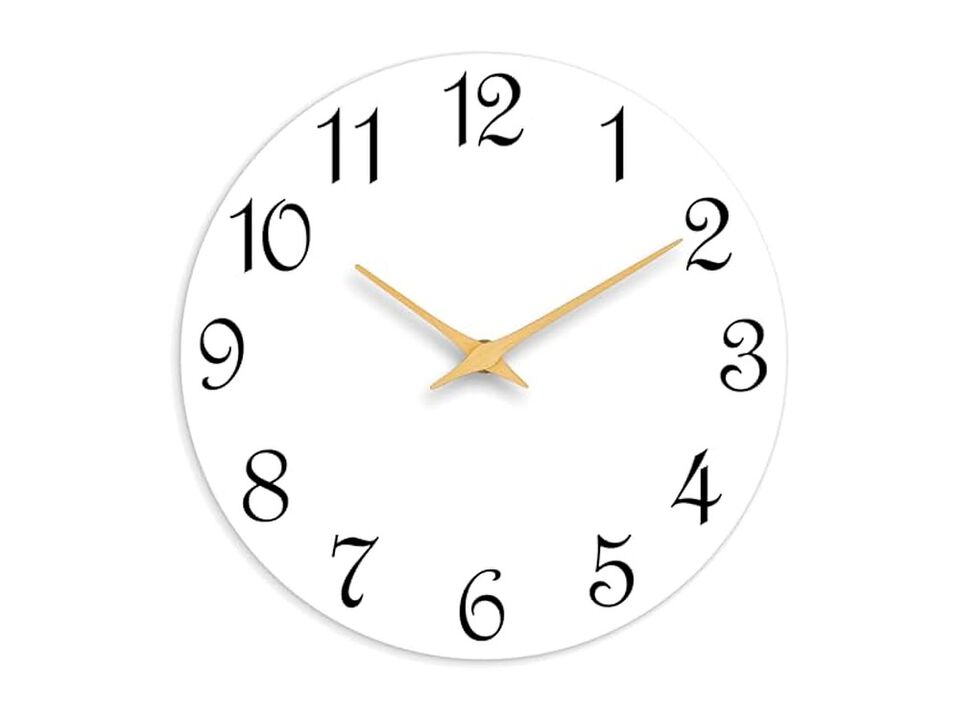 White Wall Clock 14 Inch Silent Non Ticking Modern Battery Operated