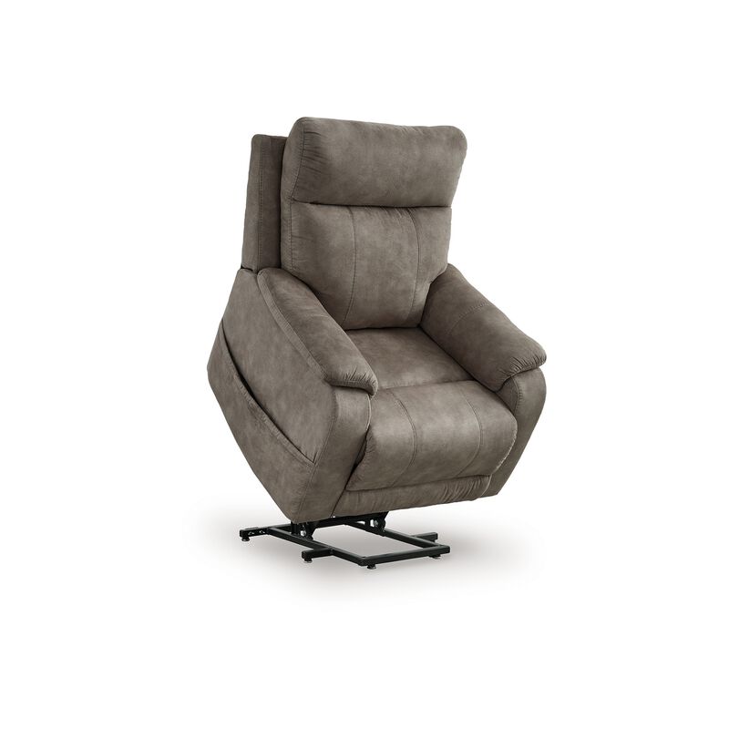 Mead Power Recliner Chair, Heat and Massage, 35 Inch Gray Faux Leather - Benzara