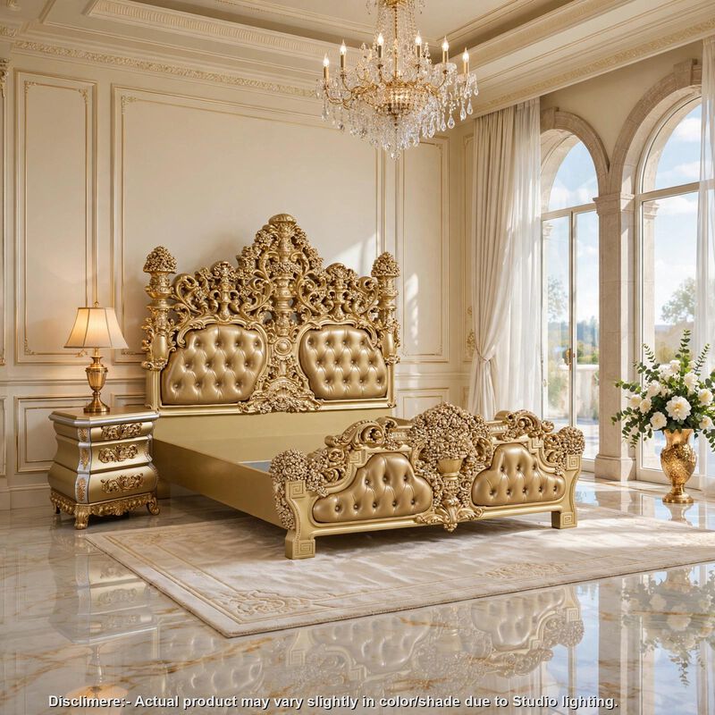 2pc King Bedroom Set, Upholstered Design, Gold, Nightstand image number 1
