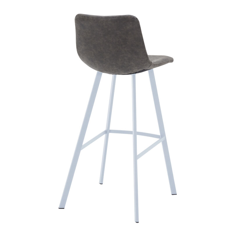 LeisureMod Elland 41" Upholstered Leather Bar Stool with Iron Legs - Modern White Base and Footrest Counter Height Stool for Kitchen, Bar, and Pub