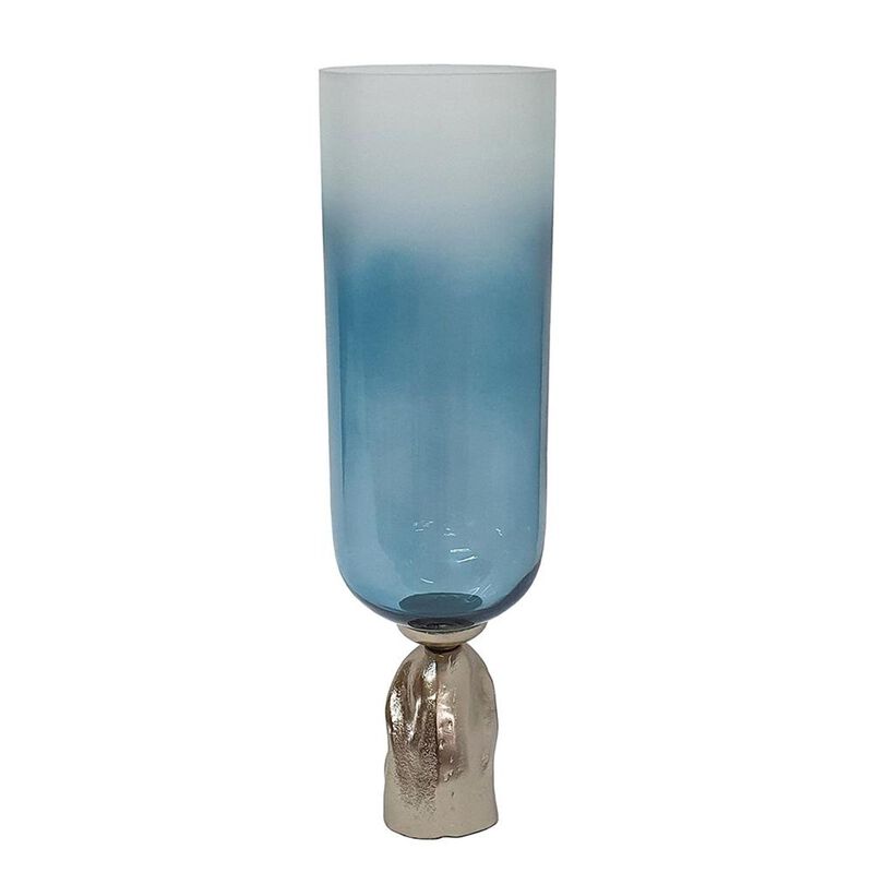 HomeRoots 21" Blue White And Gold Ombre Glass And Aluminum Pedestal Table Vase image number 2
