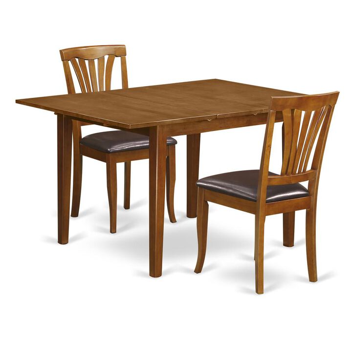 East West Furniture 3  Pc  set  Milan  Table  with  Leaf  and  2  Leather  Chairs  in  Saddle  Brown  .