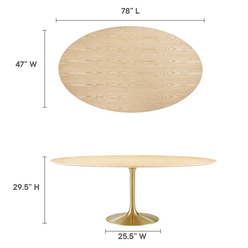 Modway - Lippa 78" Oval Wood Grain Dining Table Gold Natural