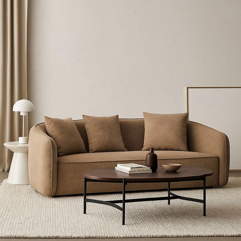 Keina Sofa, 3 Accent Pillows, Modern Soft Brown Chenille, 79 Inch image number 1