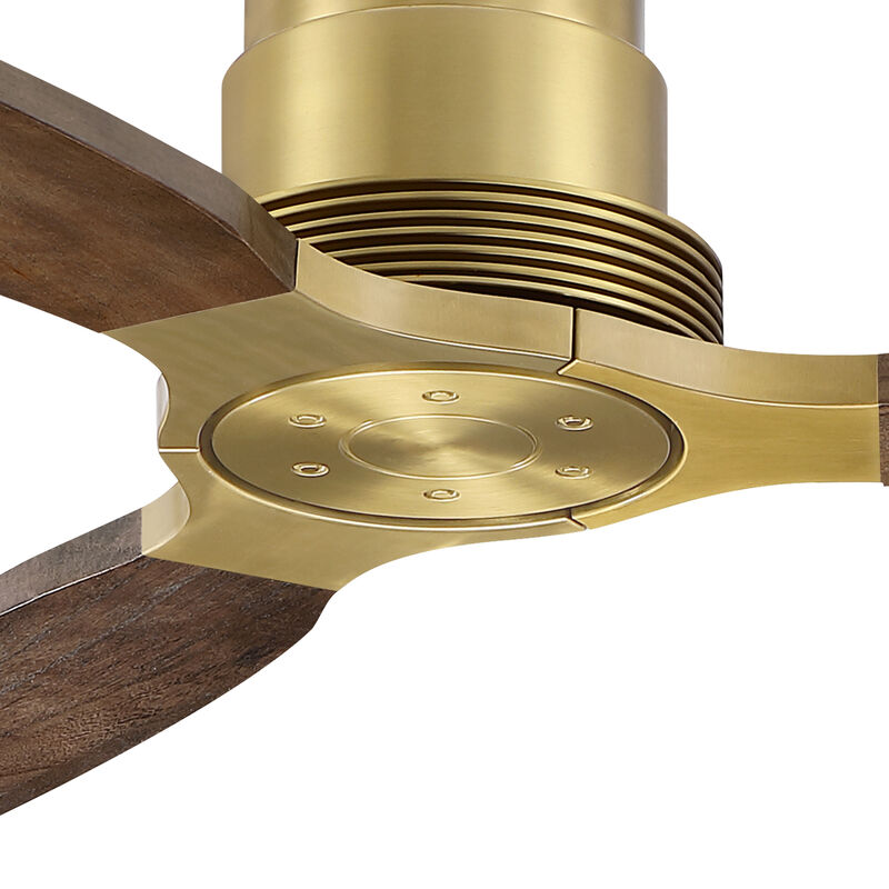 56" Soft Brass Mid Century Solid Wood Low Profile Reversible 6 Speed Flush Mount Ceiling Fan No Light with Remote image number 9
