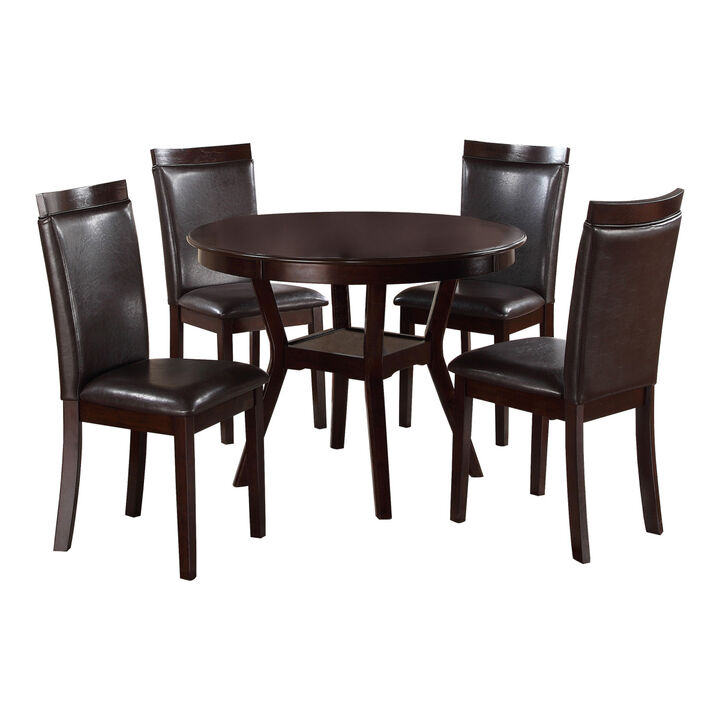 Espresso Finish 5pc Dinette Set Table with Open Display Shelf 4x Side Chairs Faux Leather Upholstered Contemporary Dining Room Furniture