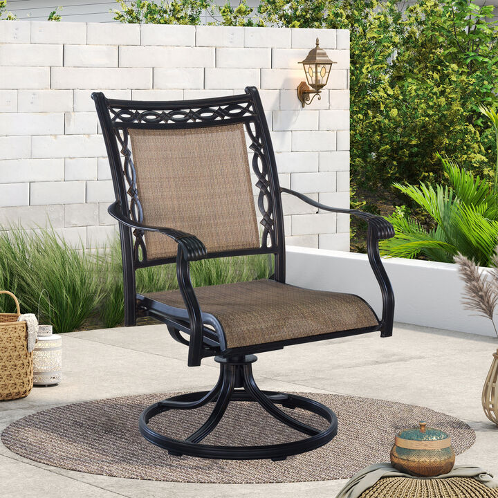 MONDAWE Aluminum Outdoor Patio Swivel Dining Arm Chair (Set of 4), Brown