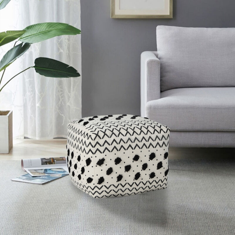 Hivvago 18 Inch White Cotton Chevron Pouf Ottoman