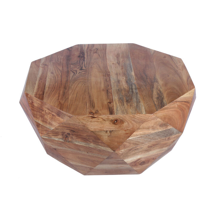Bon 33 Inch Diamond Shape Acacia Wood Coffee Table With Smooth Top, Natural Brown