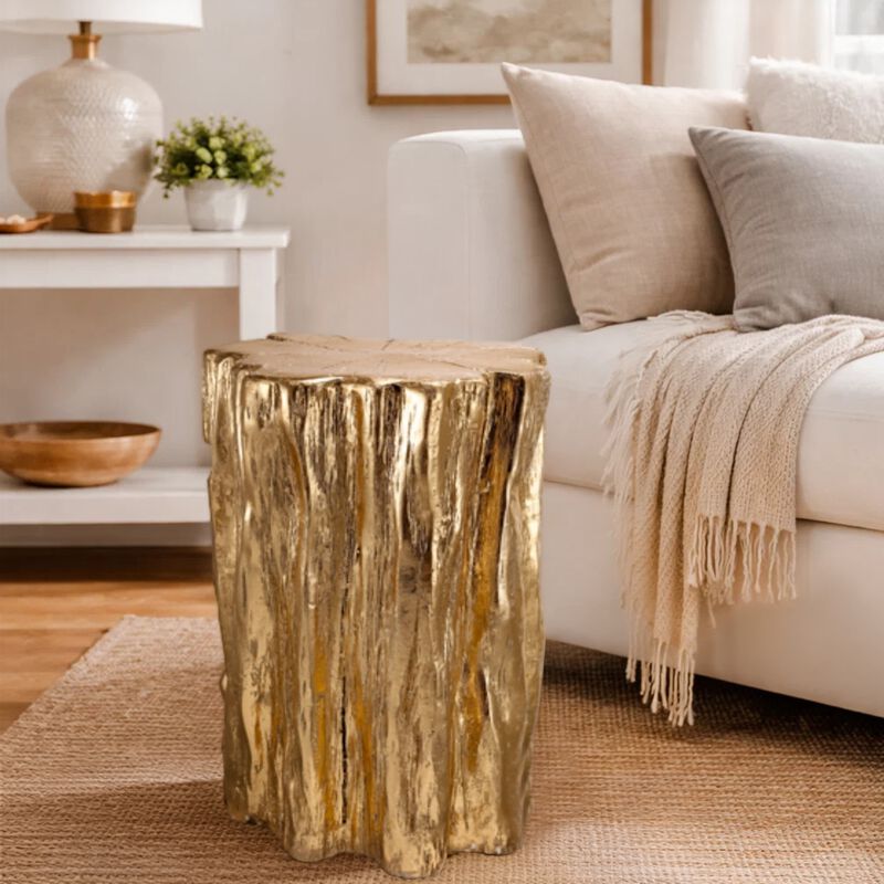 Well Designed Nature Inspired Tree Trunk Stool, Gold image number 1