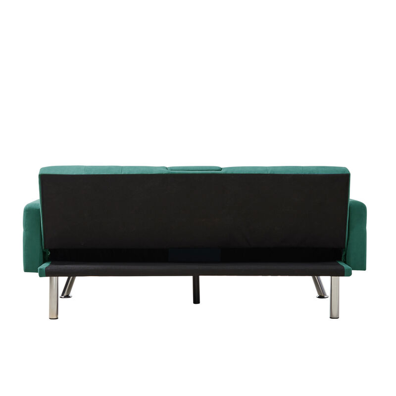 Square Arm Armrests, Dark Green Linen Convertible Sofa and Sofa Bed